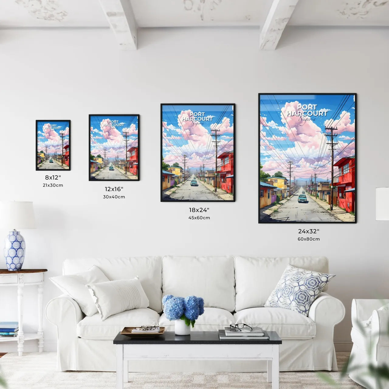 Port Harcourt Nigeria City Street View Vibrant Painting Art Houses Cars Skyline Default Title