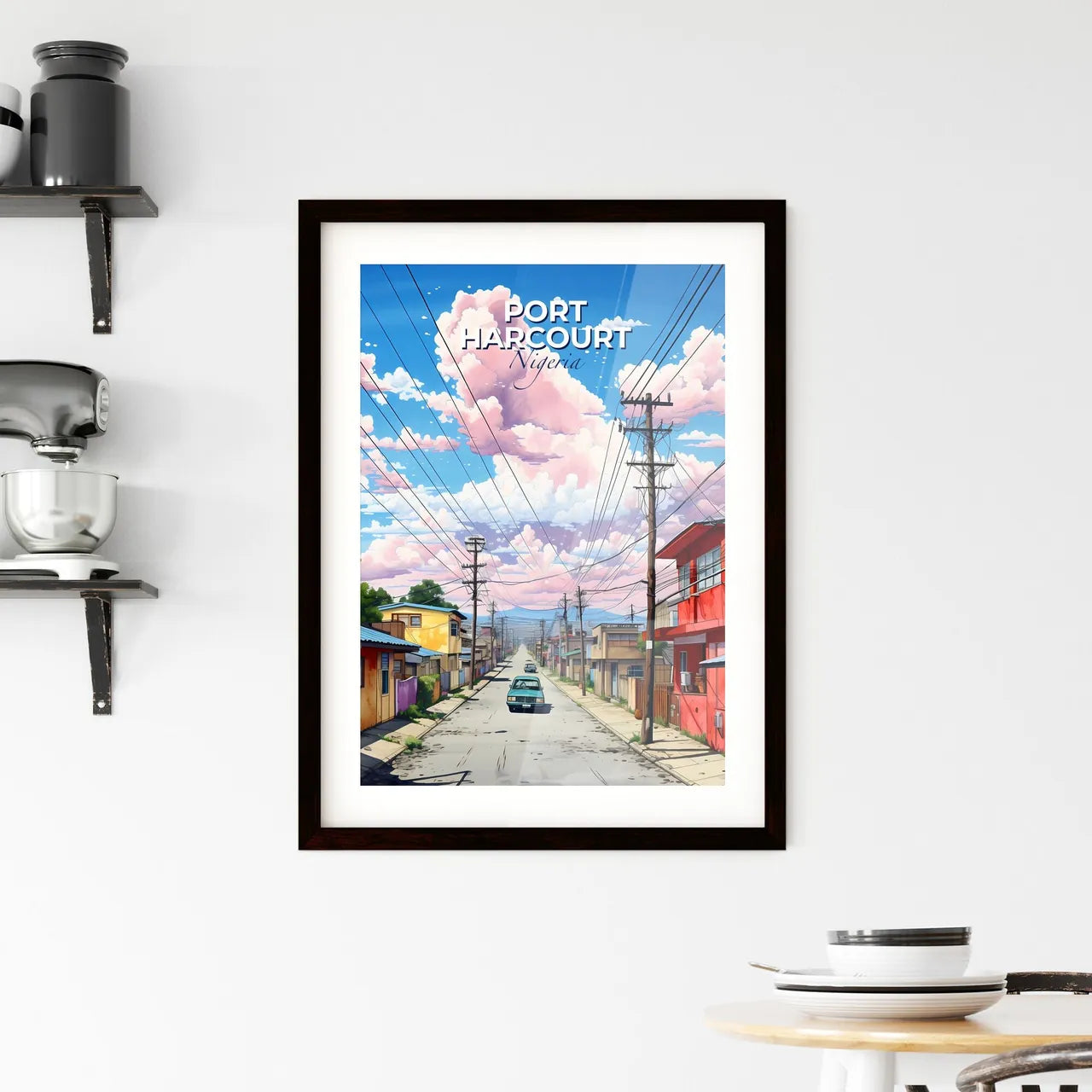 Port Harcourt Nigeria City Street View Vibrant Painting Art Houses Cars Skyline Default Title