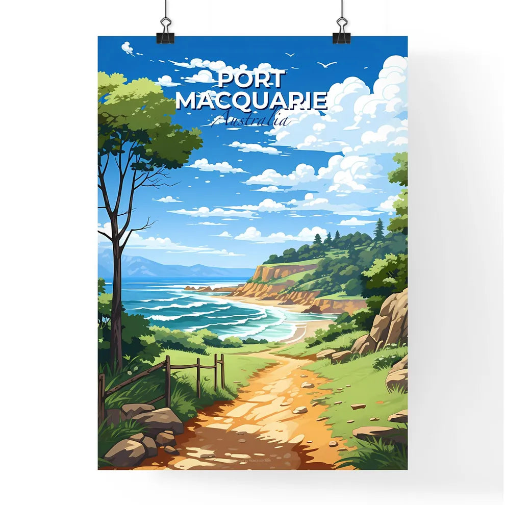 Colorful Port Macquarie Australia Beach Art Painting With Trees and Fence Default Title