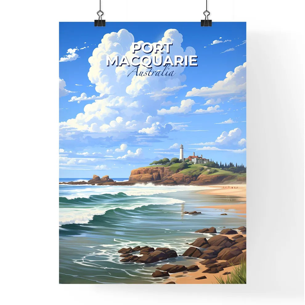 Vibrant Beachscape Artwork: Port Macquarie Skyline with Lighthouse and Rolling Waves Default Title
