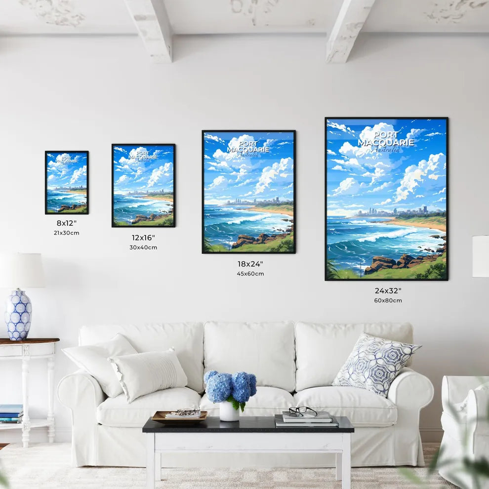 Port Macquarie Beach City Skyline, Australia, Digital Painting, Vibrant Artwork, Waves, Cityscape, Travel Default Title