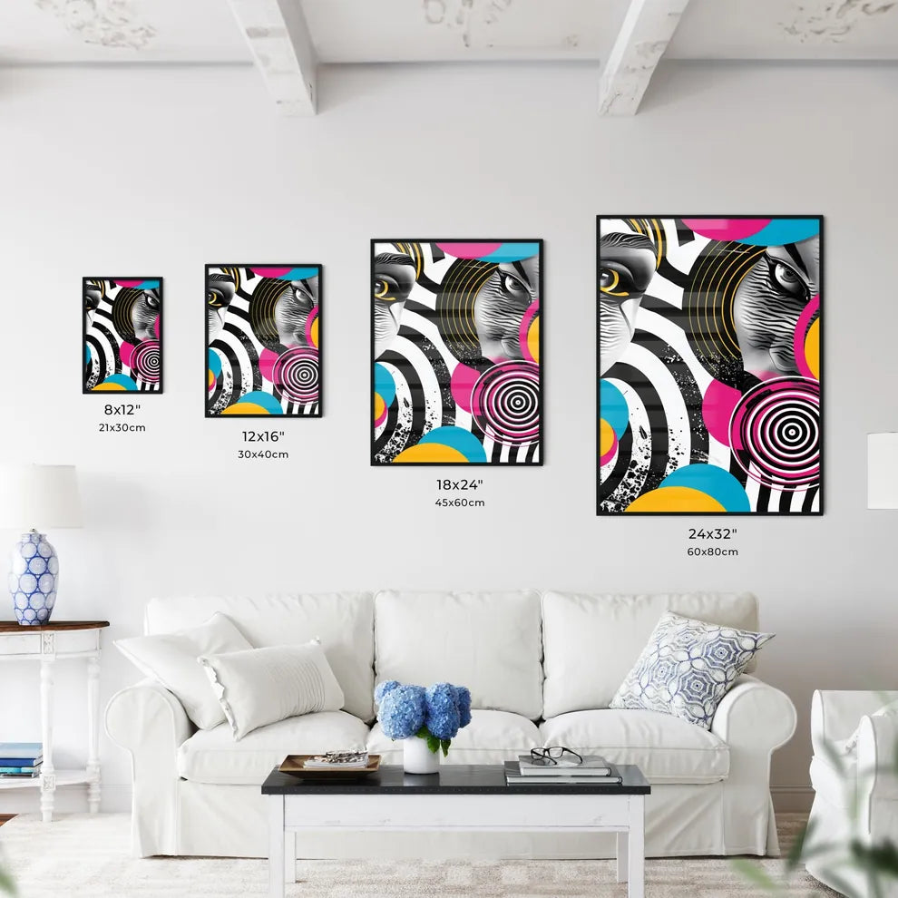 Abstract Art: Vibrant Geometric Design with Cyan Size Chart