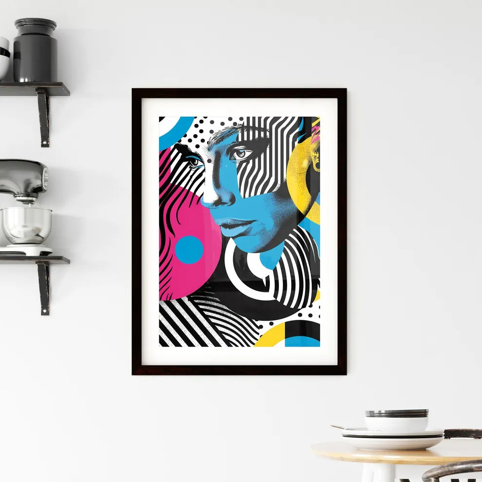 Cyan Black White Design Framed Print