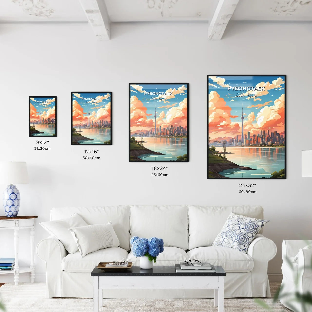 Artistic Skyline of Pyeongtaek, South Korea Featuring Vibrant Bridge and Body of Water Default Title