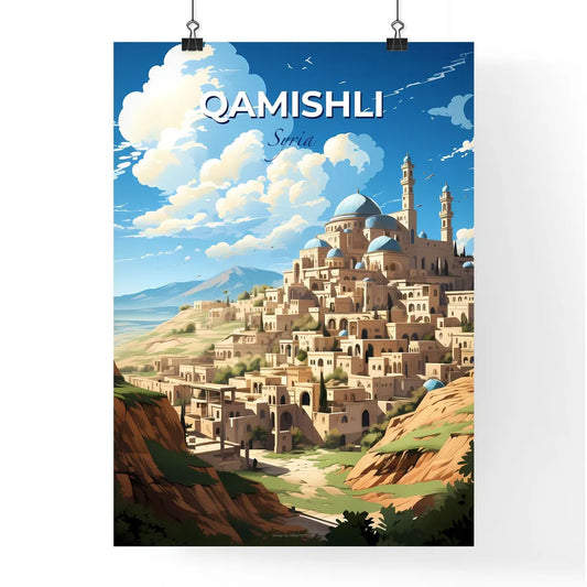 Qamishli, Syria Skyline - a cartoonish cityscape painting, focusing on the artistic style with a vibrant palette Default Title