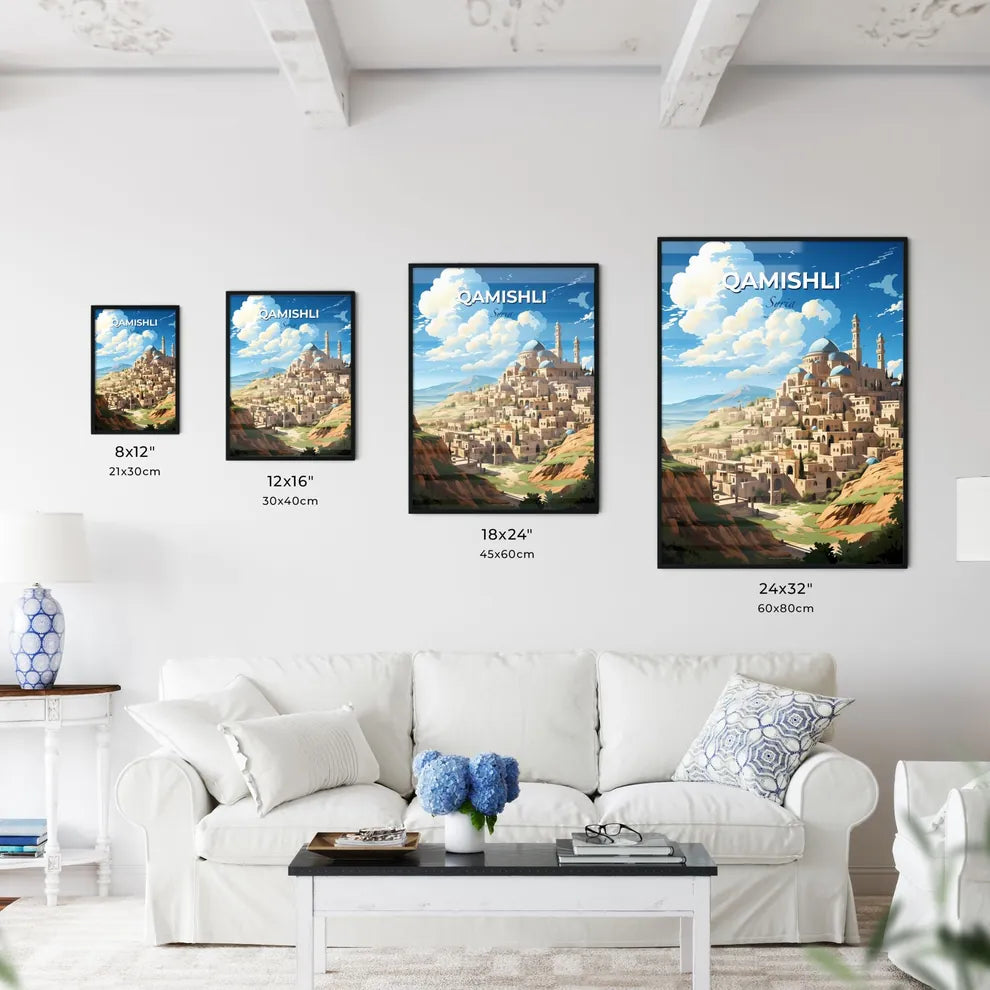 Qamishli, Syria Skyline - a cartoonish cityscape painting, focusing on the artistic style with a vibrant palette Default Title