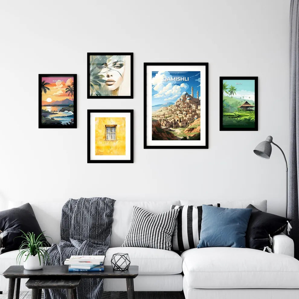 Qamishli, Syria Skyline - a cartoonish cityscape painting, focusing on the artistic style with a vibrant palette Default Title