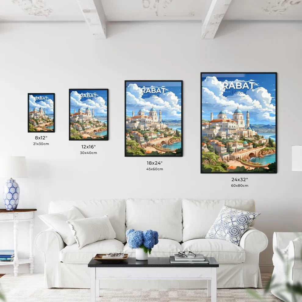 Rabat Morocco Skyline Vibrant Painting Architecture Hill Water Blue Sky Art Default Title