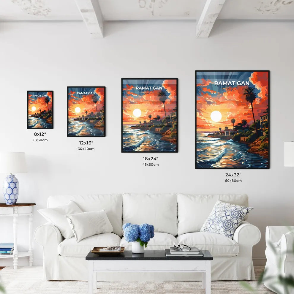 Vibrant Sunrise Canvas Painting: Ramat Gan Israel Cityscape at Sunset Default Title