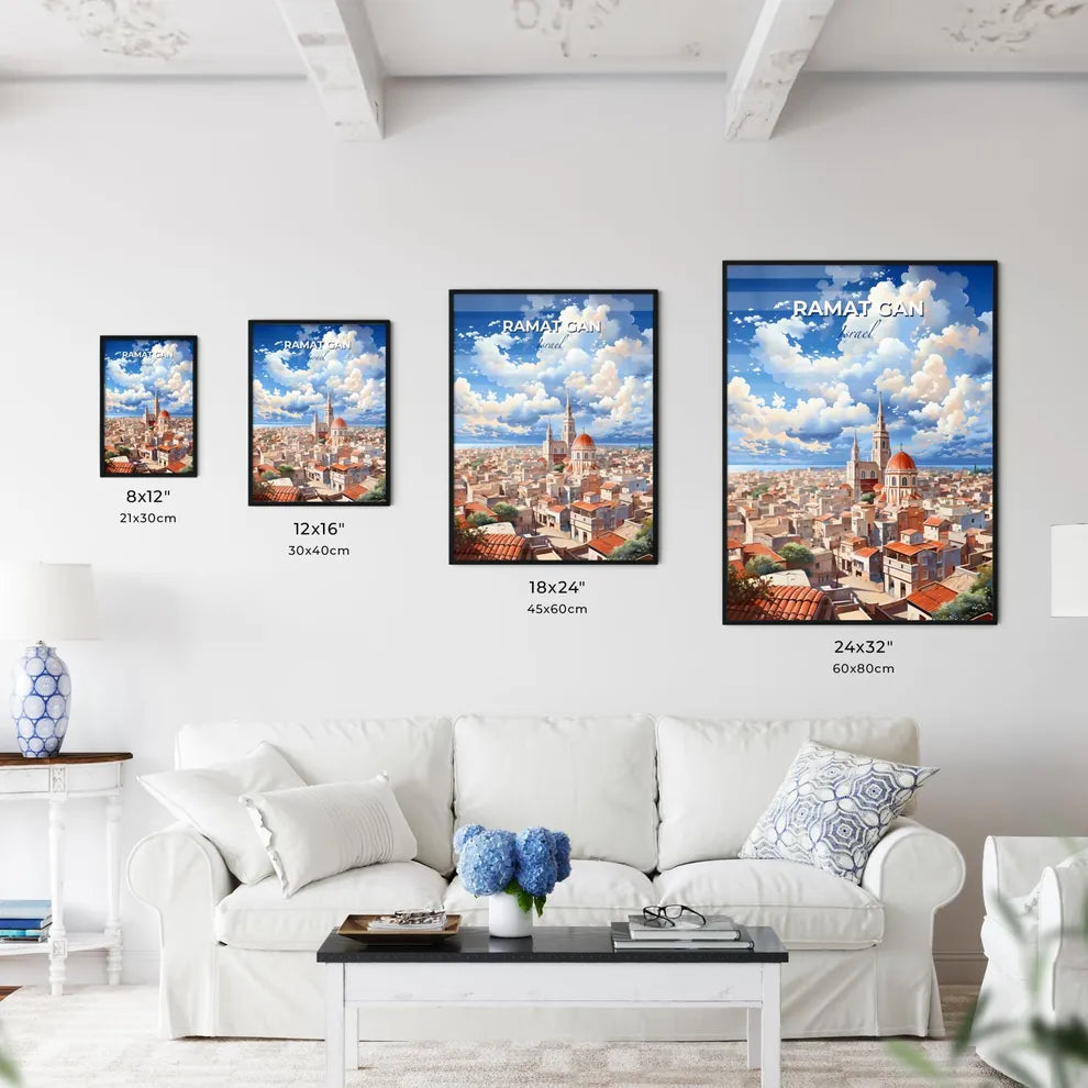 City Skyline Painting: Ramat Gan Israel Church Scene Vibrant Art Default Title
