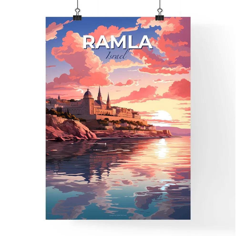 Ramla Israel Skyline Cityscape Art Painting Panorama Canvas Vibrant Pink Sky Default Title