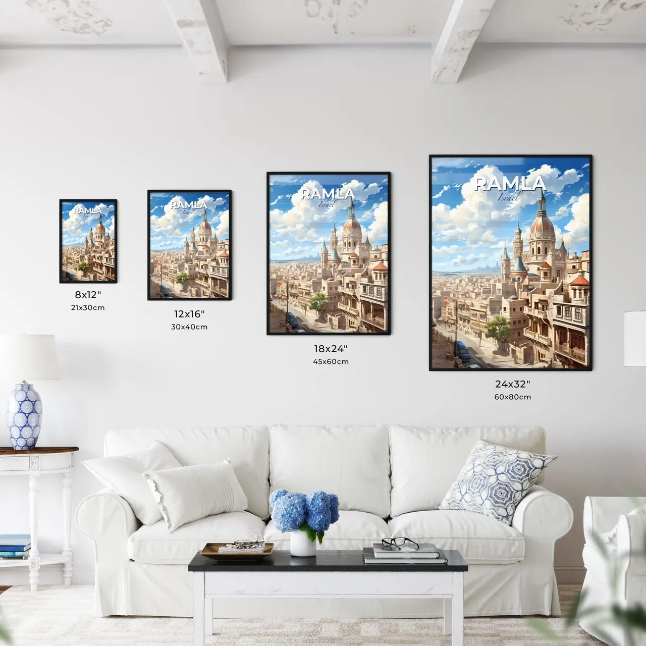 Vibrant Painting of Ramla Israel Skyline Showcasing City's Towering Architecture Default Title