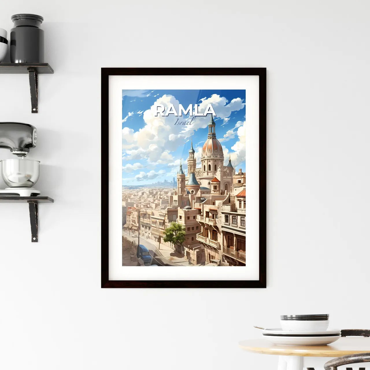 Vibrant Painting of Ramla Israel Skyline Showcasing City's Towering Architecture Default Title