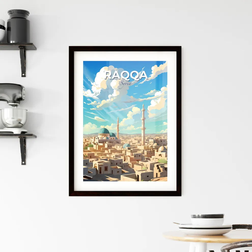 Vibrant Painting of Raqqa Syria Skyline Featuring Buildings and Towers Default Title