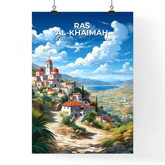 Colorful Artwork of Hilltop Town Skyline in Ras al-Khaimah United Arab Emirates Default Title