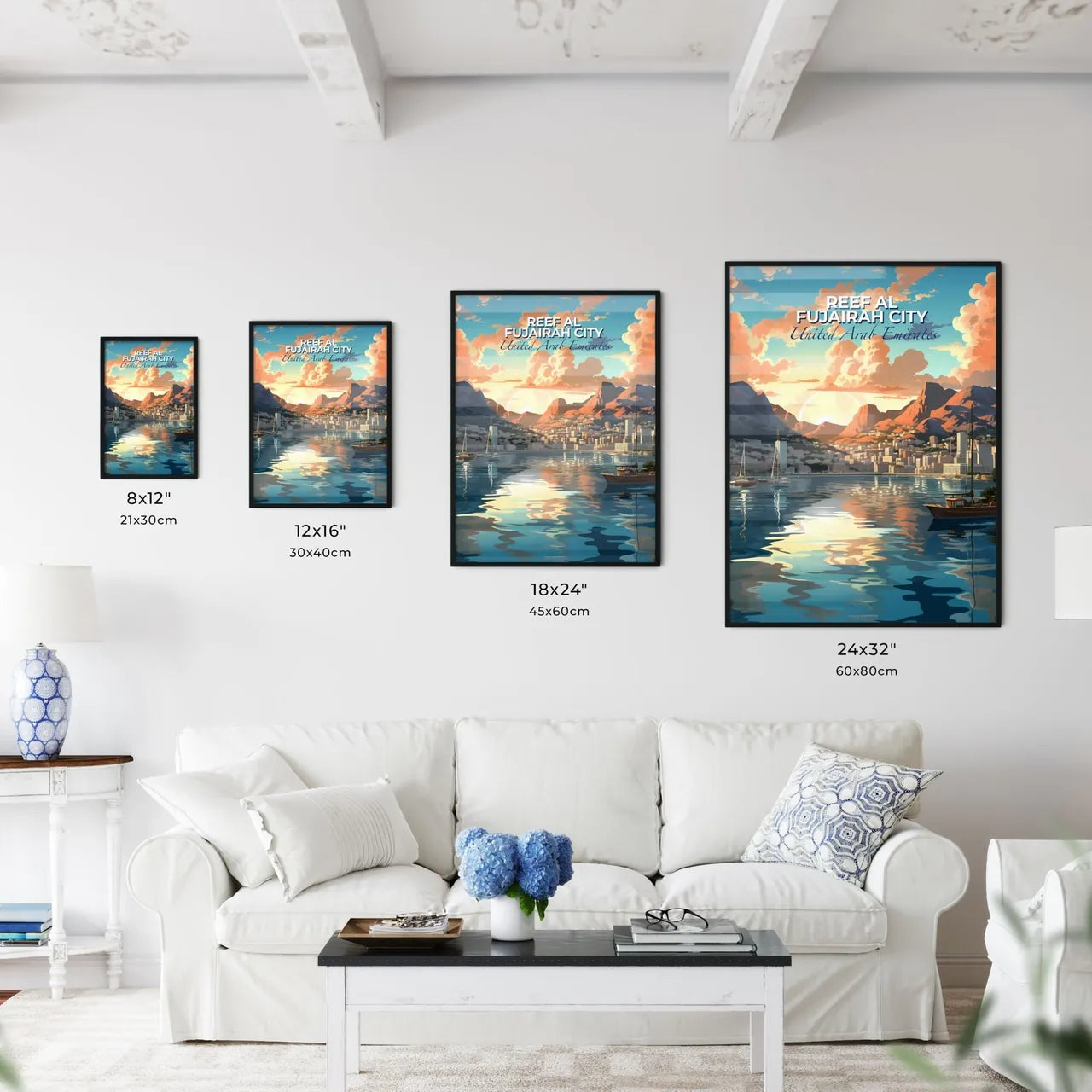 City Skyline Painting Art with Focus on Boats on Water in Al Fujairah City United Arab Emirates Default Title