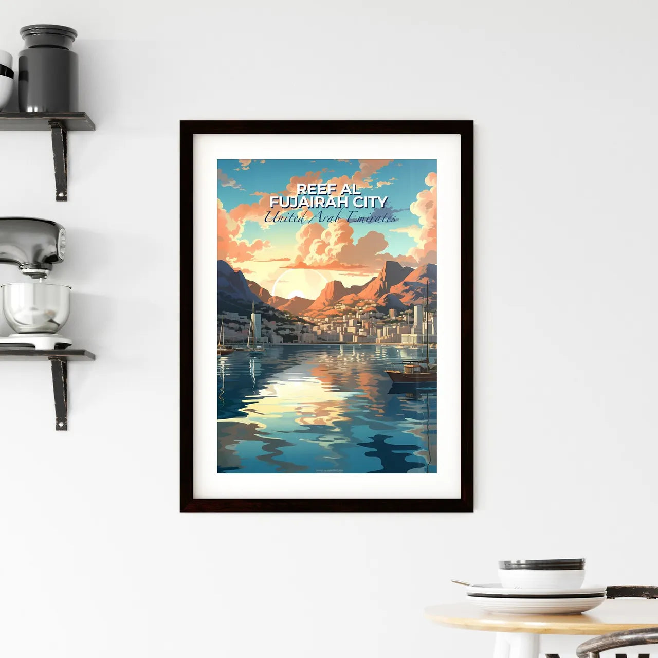 City Skyline Painting Art with Focus on Boats on Water in Al Fujairah City United Arab Emirates Default Title