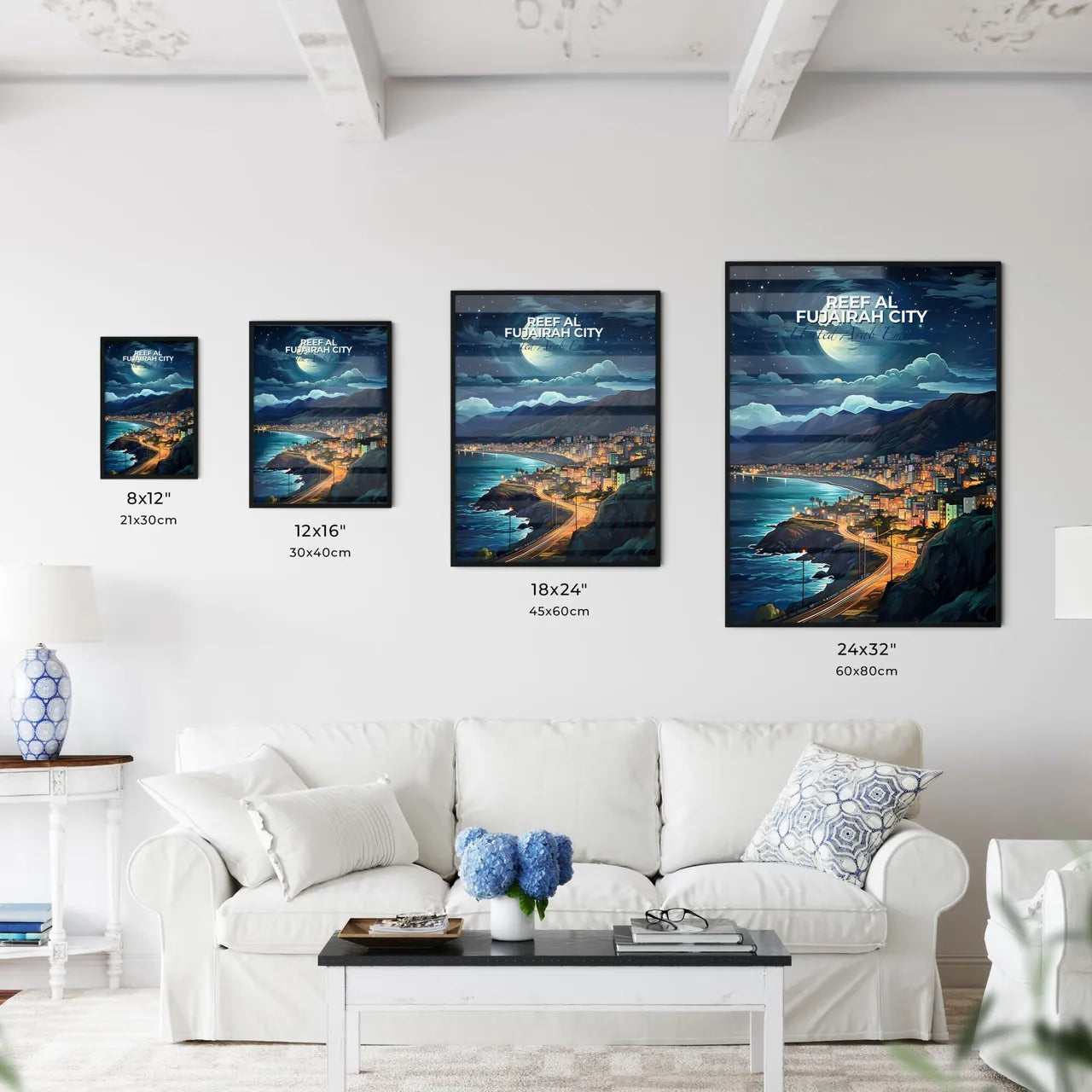 Stunning Cityscape Painting of Reef Al Fujairah, UAE Skyline on Ocean Cliffs Default Title