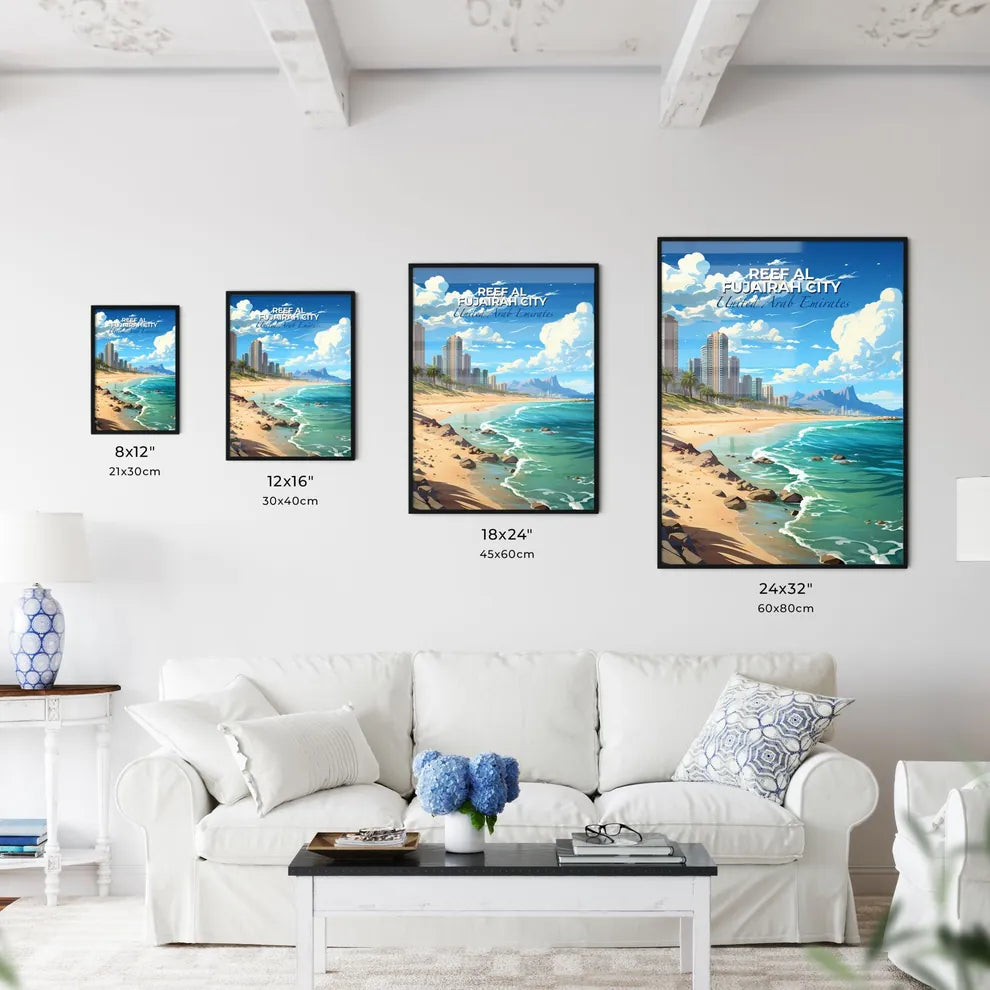 Fujairah City Skyline Painting: Vibrant Beachscape with Majestic Buildings and Palm Trees Default Title