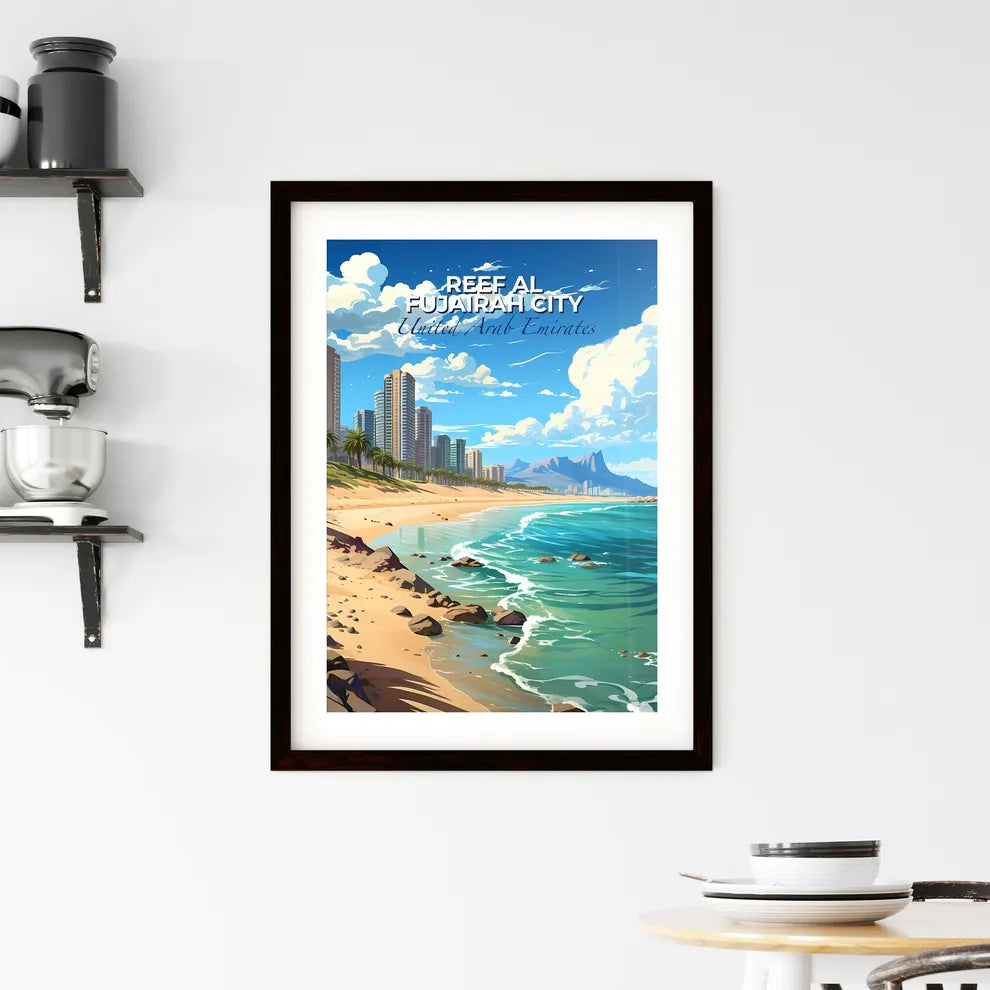 Fujairah City Skyline Painting: Vibrant Beachscape with Majestic Buildings and Palm Trees Default Title
