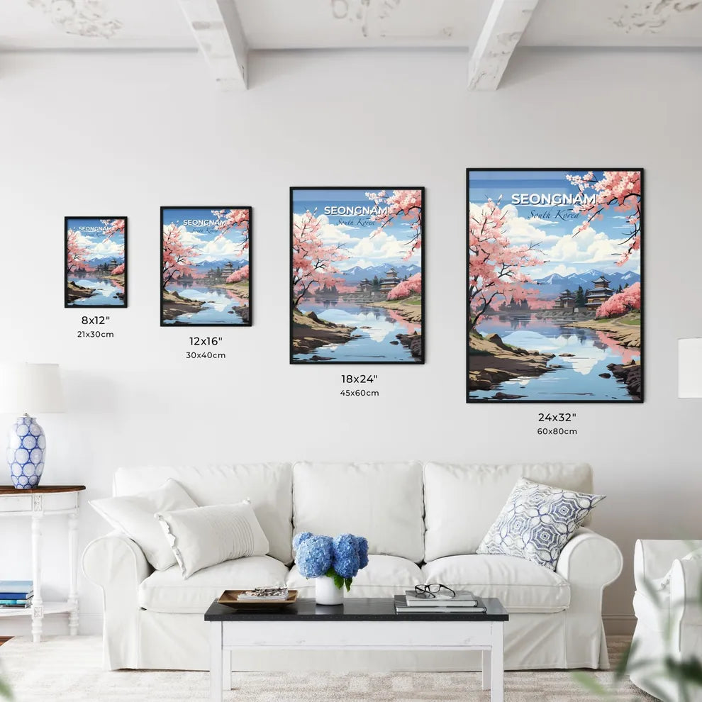 Serene Pink Blossom Lake and City Panorama, South Korea Skyline Default Title