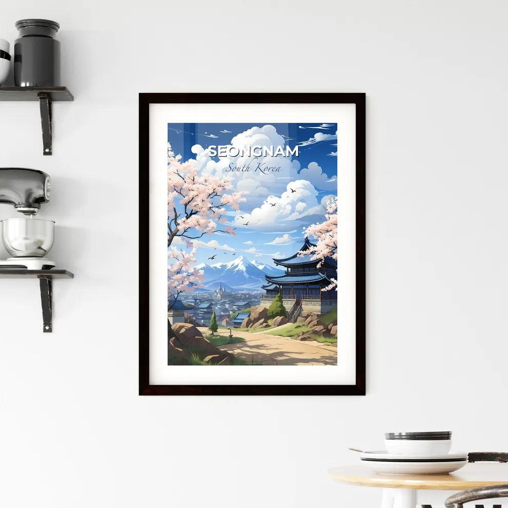 Seongnam Skyline Canvas Painting - South Korea Cityscape with Traditional Pagoda Default Title