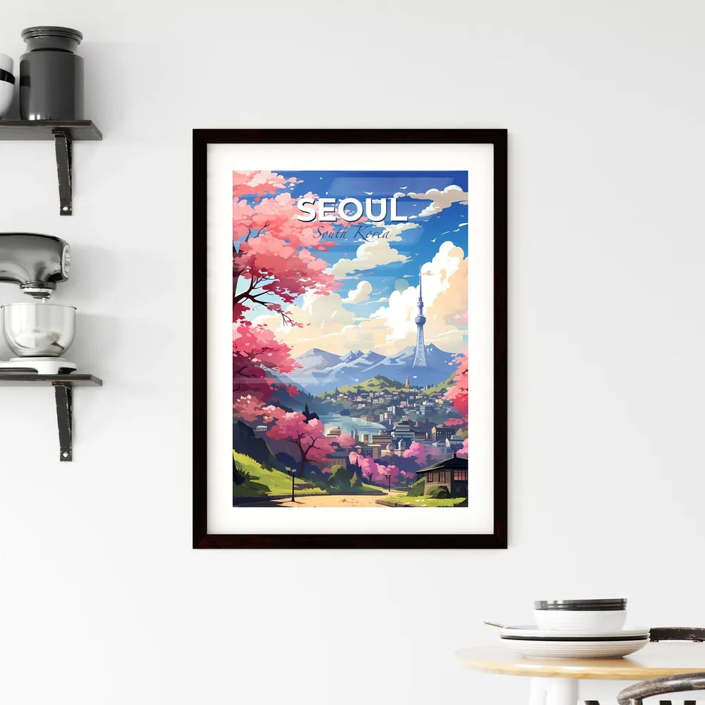 Artistic Seoul Skyline Landscape with Pink Trees and Tower Default Title