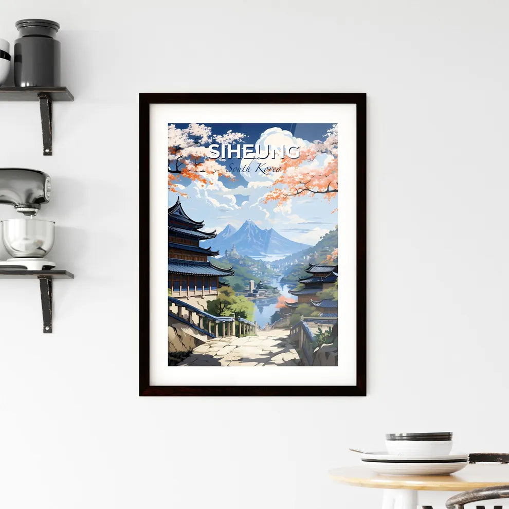 South Korean Mountain Landscape Painting of Siheung Skyline with Building and Trees Default Title