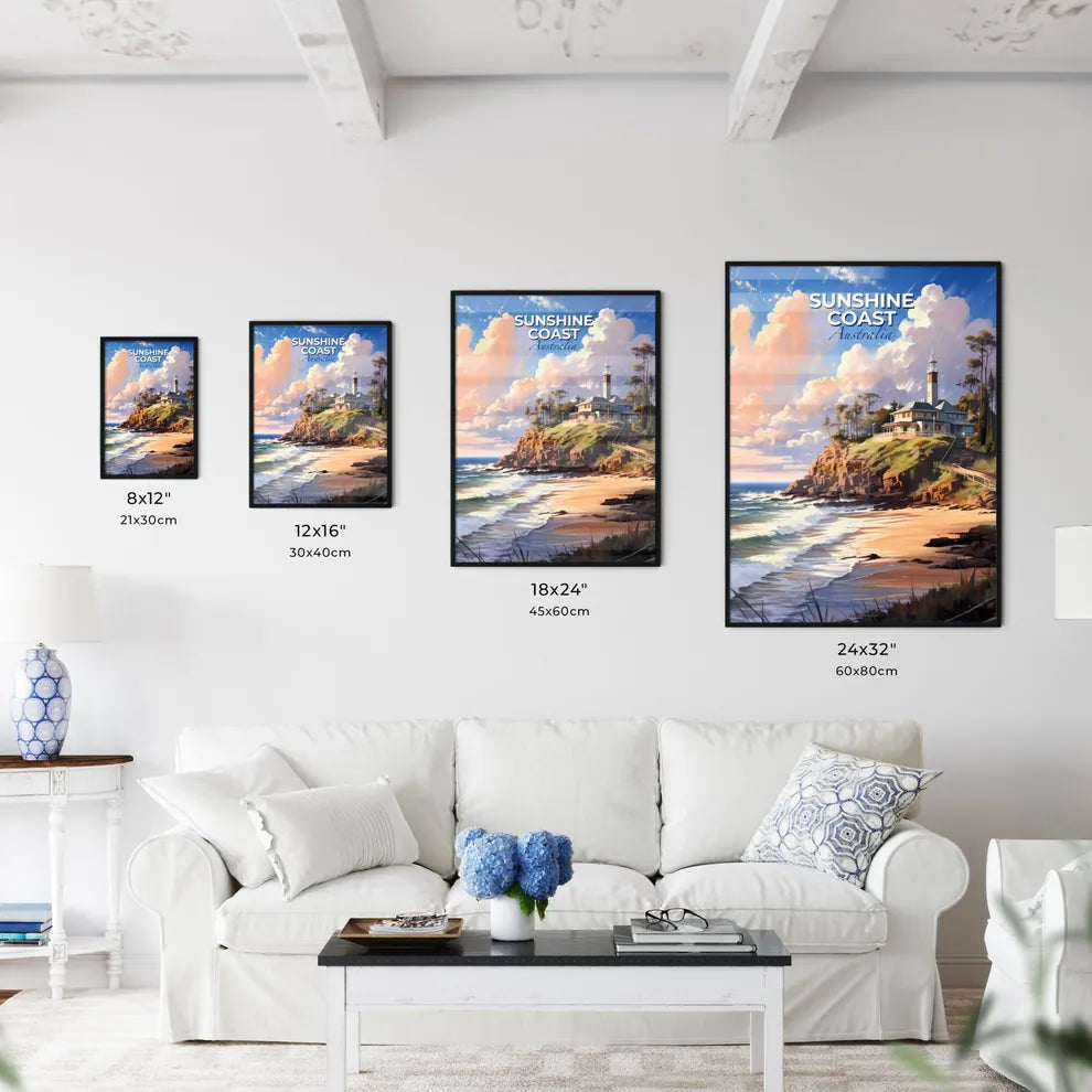 Vibrant Painting of House on Cliff by Ocean, Sunshine Coast Australia Skyline Default Title