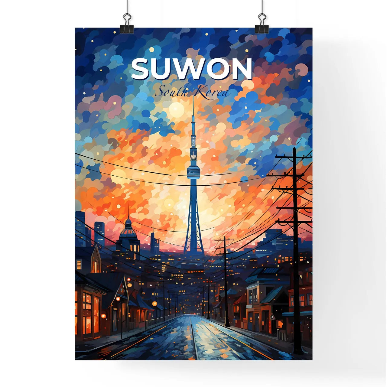 Vibrant Street Painting Skyline Tower Suwon South Korea Art Default Title