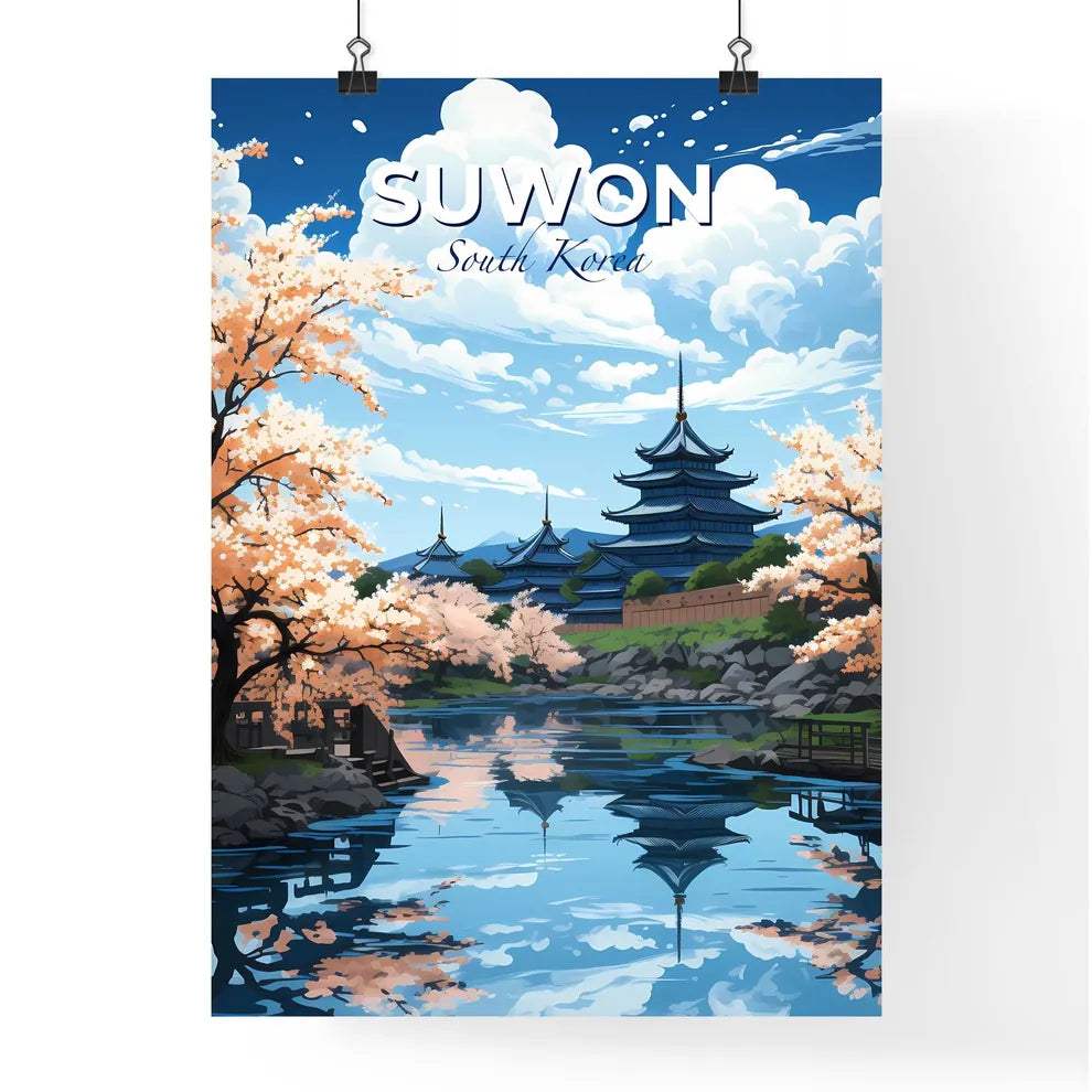 Suwon Cityscape Skyline Painting South Korea Water Body Buildings Vibrant Art Default Title