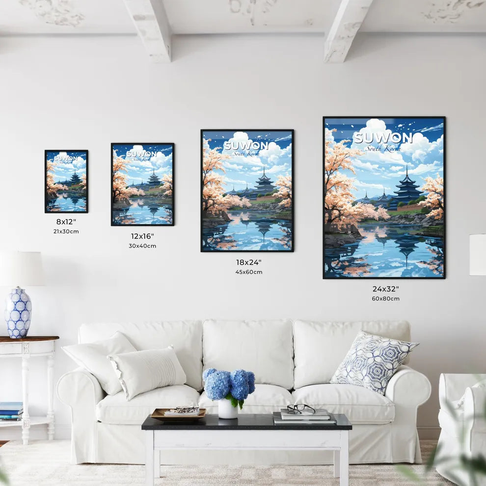 Suwon Cityscape Skyline Painting South Korea Water Body Buildings Vibrant Art Default Title