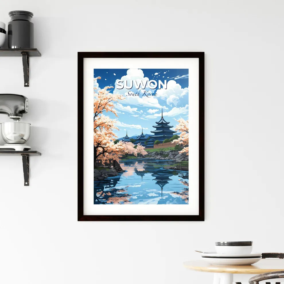 Suwon Cityscape Skyline Painting South Korea Water Body Buildings Vibrant Art Default Title