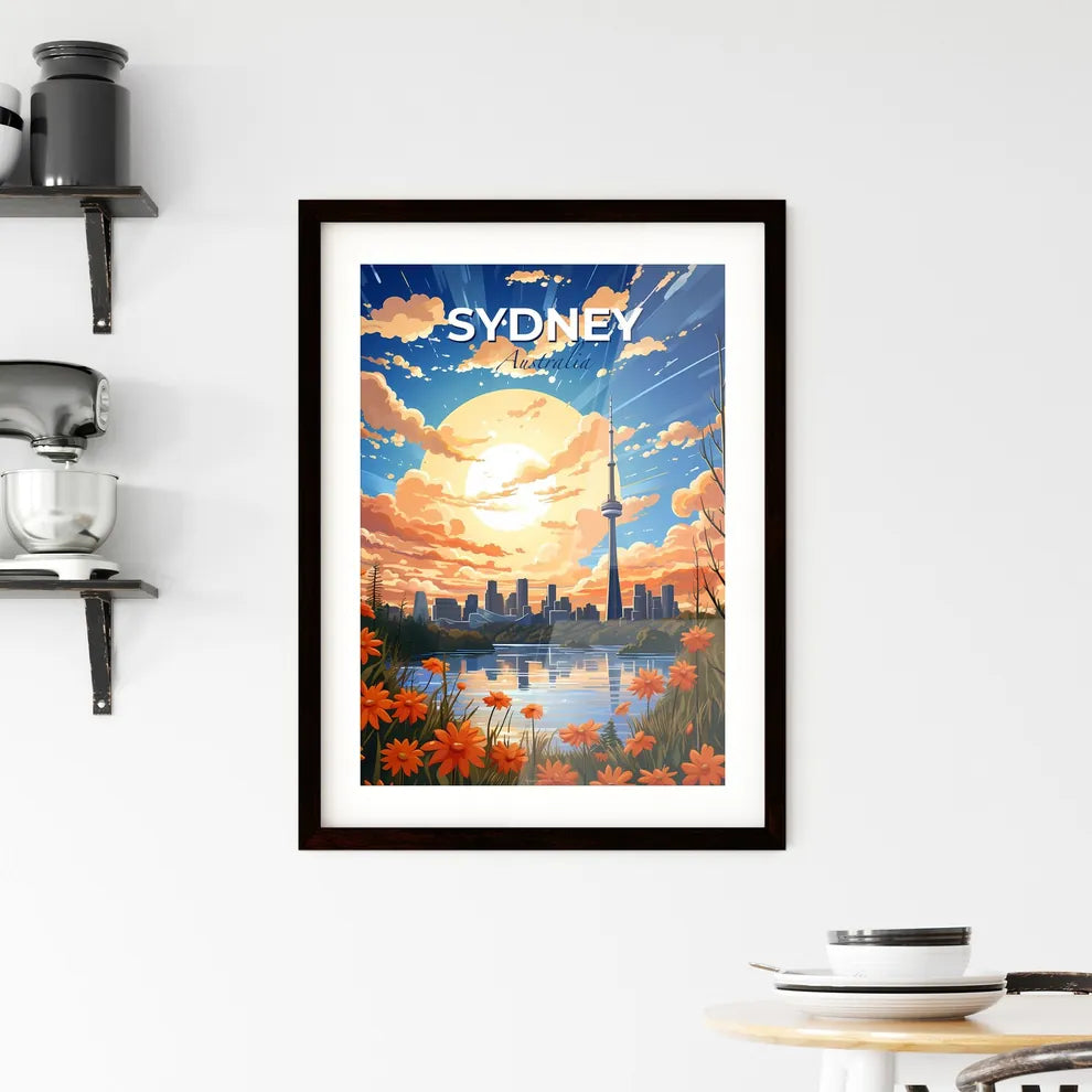 Sydney Skyline Cityscape Painting with Sun and Flowers Art Default Title