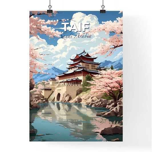 Colorful Abstract Artwork of Taif Cityscape with Buildings, River, and Trees Default Title