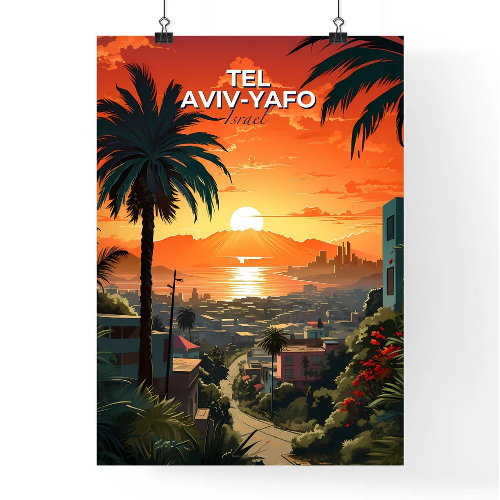 Vibrant Artistic Skyline Sunset Painting of Tel Aviv-Yafo Israel City Default Title