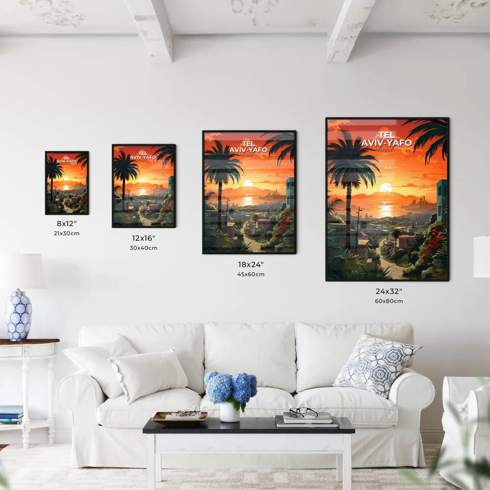 Vibrant Artistic Skyline Sunset Painting of Tel Aviv-Yafo Israel City Default Title