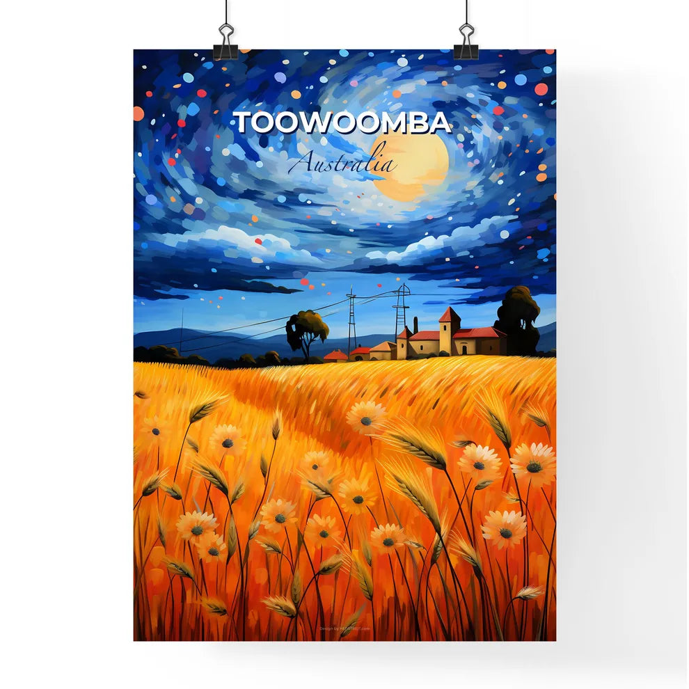 Wheat Field Landscape Painting with Toowoomba City Skyline in Background Default Title