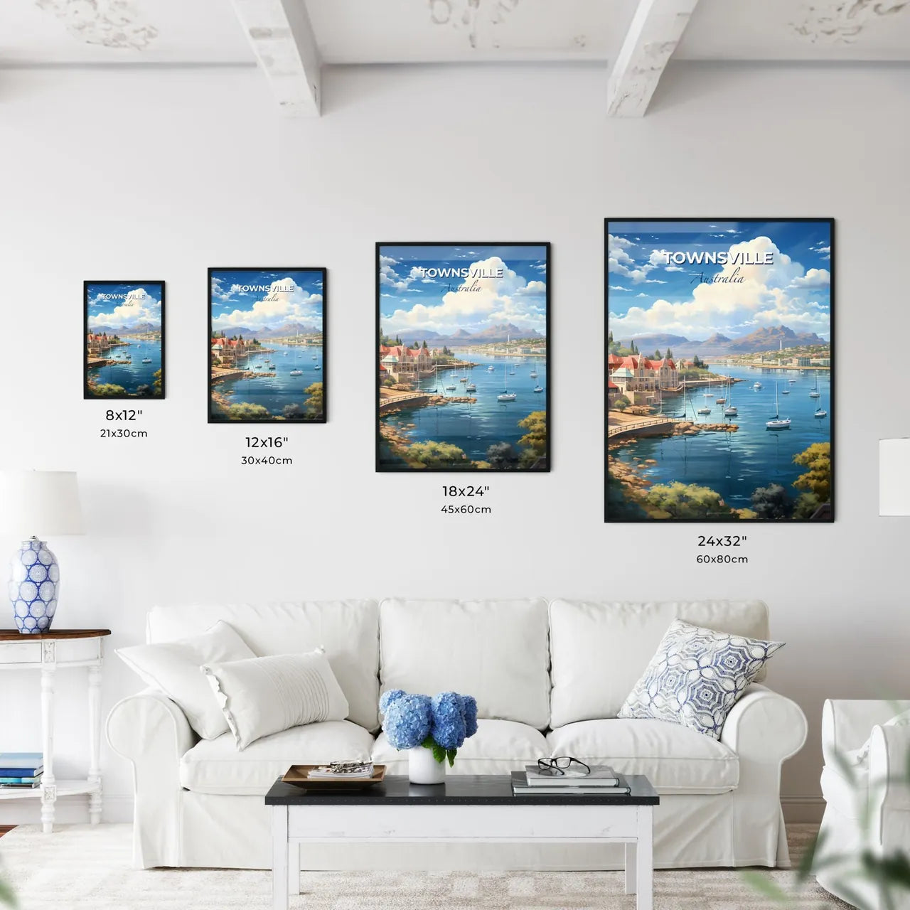 Artful Townsville Skyline: Vibrant Painting with Waterfront and Cityscape Depiction Default Title