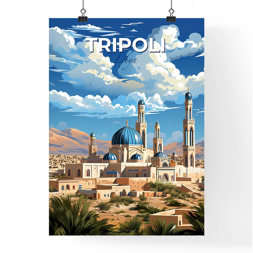 Colorful Abstract Tripoli Libya Cityscape Painting with Blue Domes and Desert Landscape Default Title
