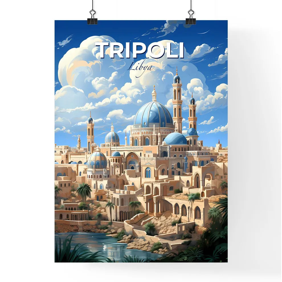 Vibrant Tripoli Libya Skyline Painting with Blue Domes and Roof Default Title