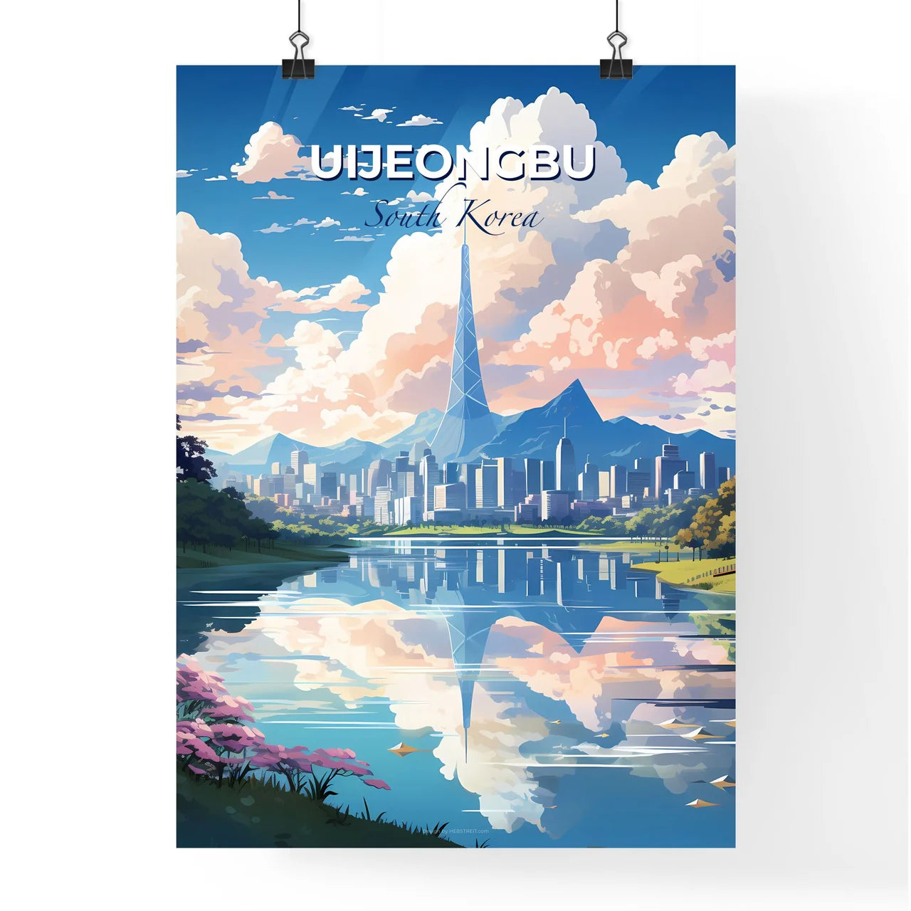 Colorful painting of tall city skyscrapers and towers in vibrant Uijeongbu, South Korea Default Title