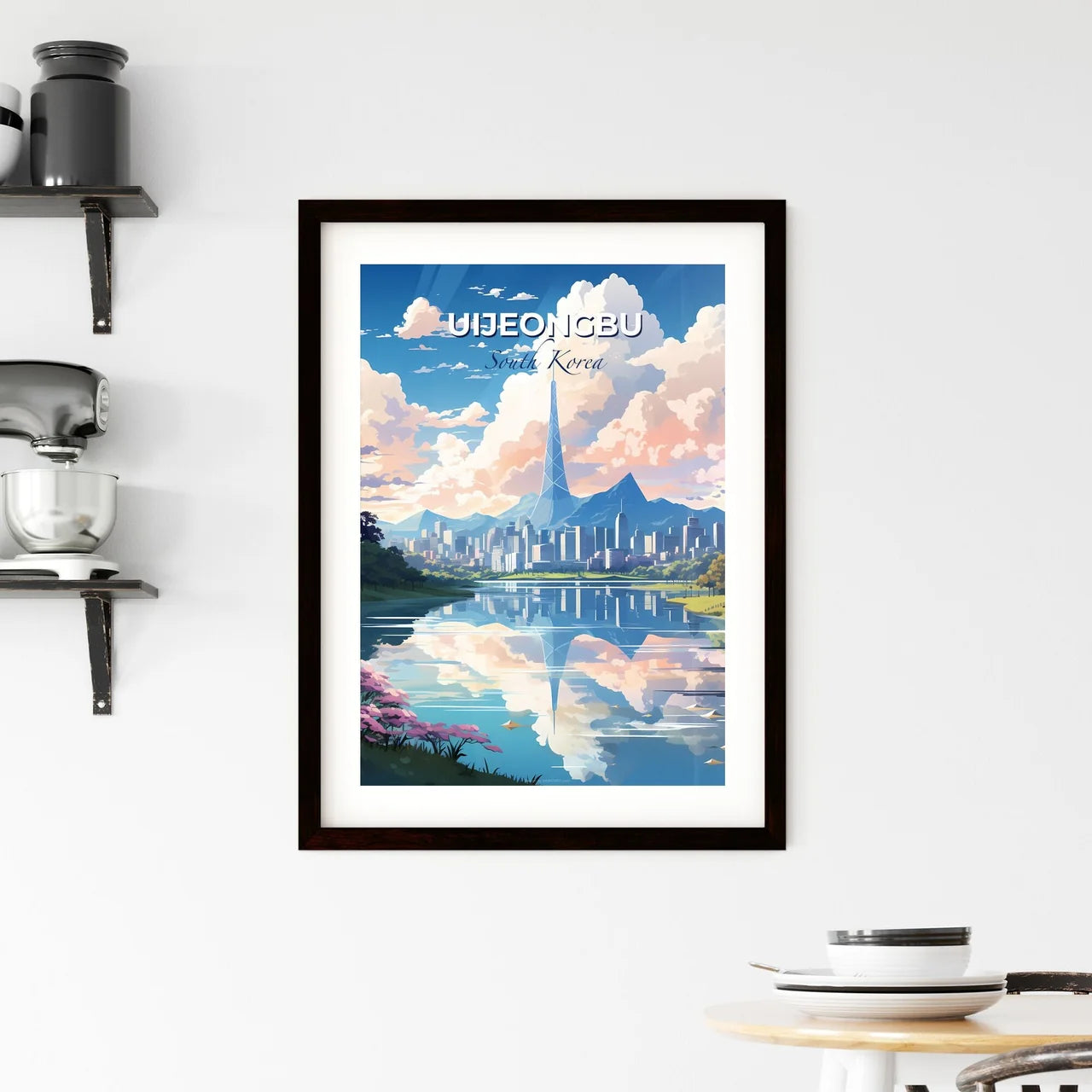 Colorful painting of tall city skyscrapers and towers in vibrant Uijeongbu, South Korea Default Title