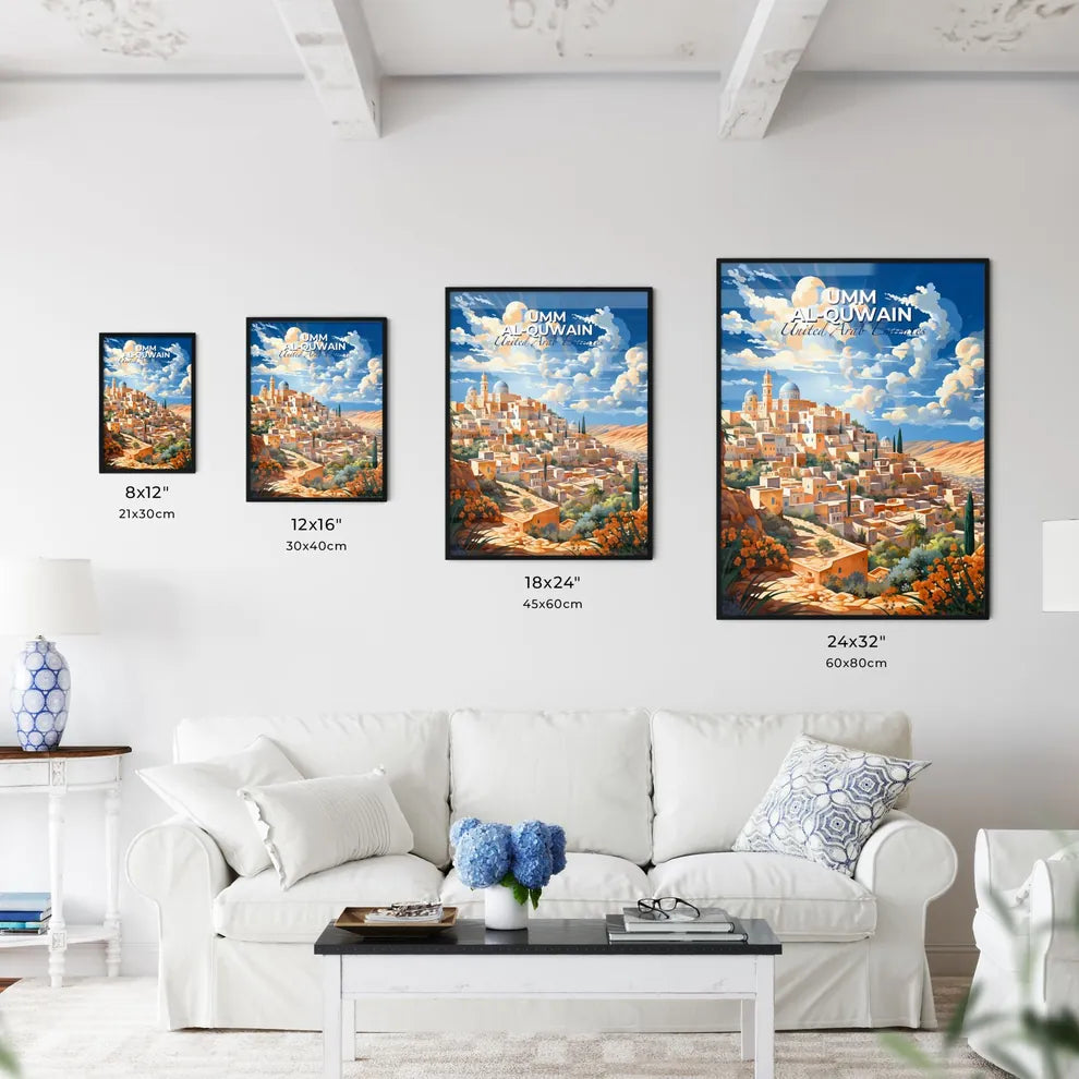 Expressive Cityscape Painting of Umm al-Quwain United Arab Emirates Skyline on a Hilltop Default Title