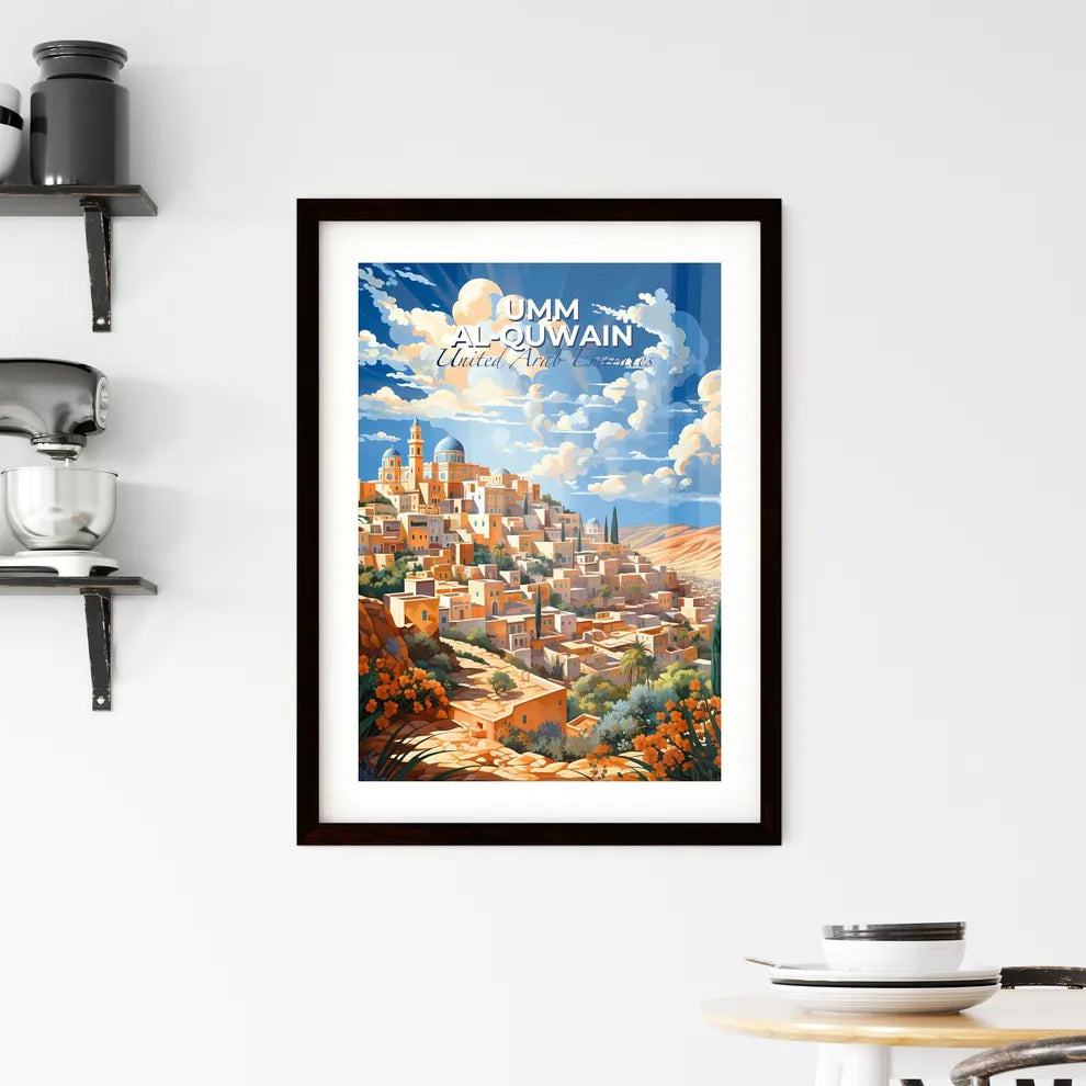 Expressive Cityscape Painting of Umm al-Quwain United Arab Emirates Skyline on a Hilltop Default Title