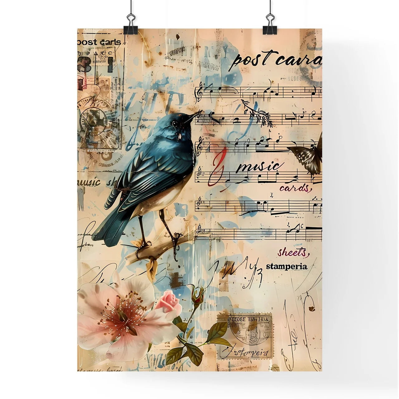 Vintage Collage Background Texture with Antique Script Letters Poster