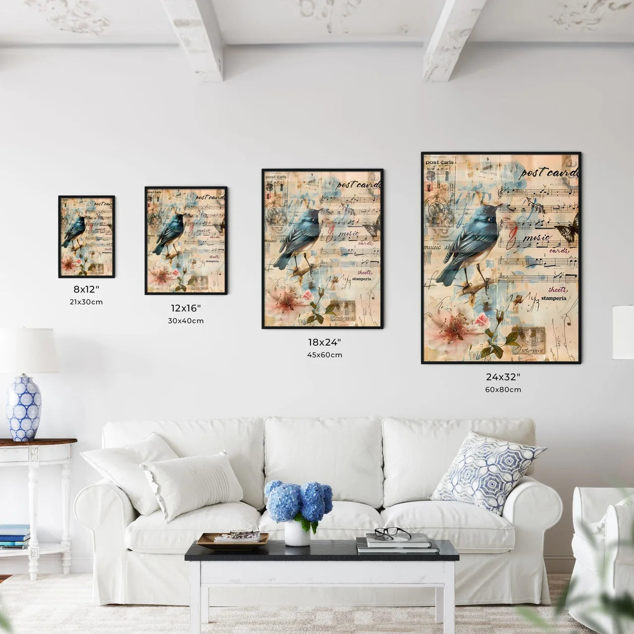 Vintage Collage Background Texture with Antique Script Letters Size Chart
