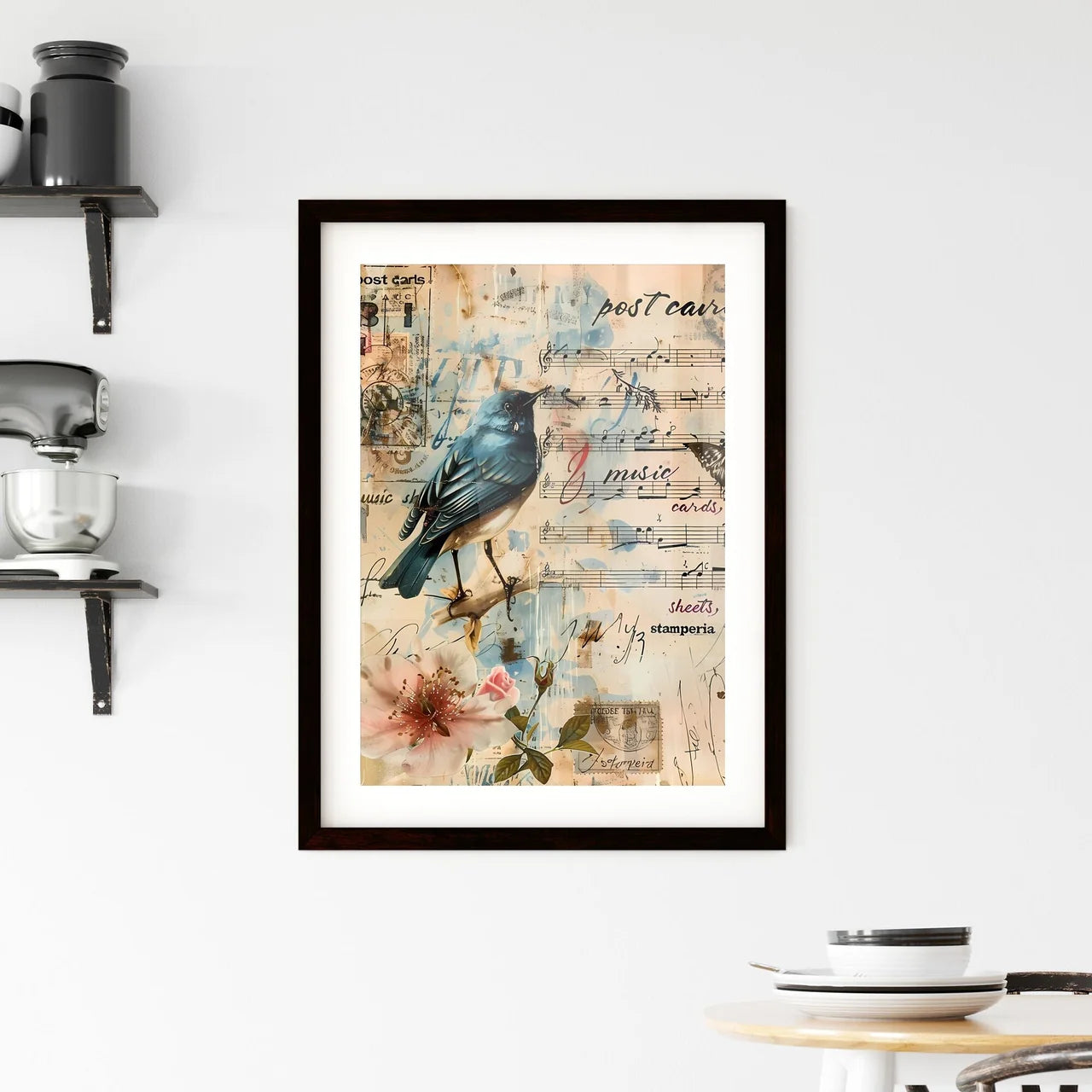 Vintage Collage Background Texture with Antique Script Letters Framed Print