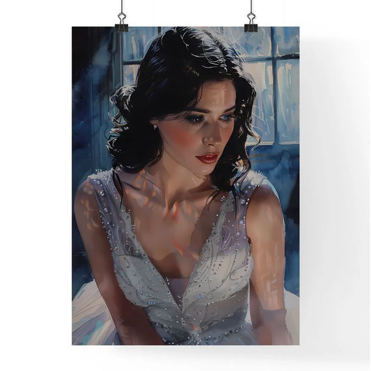 Watercolor Art Nouveau Lady with Beaded Dres Poster