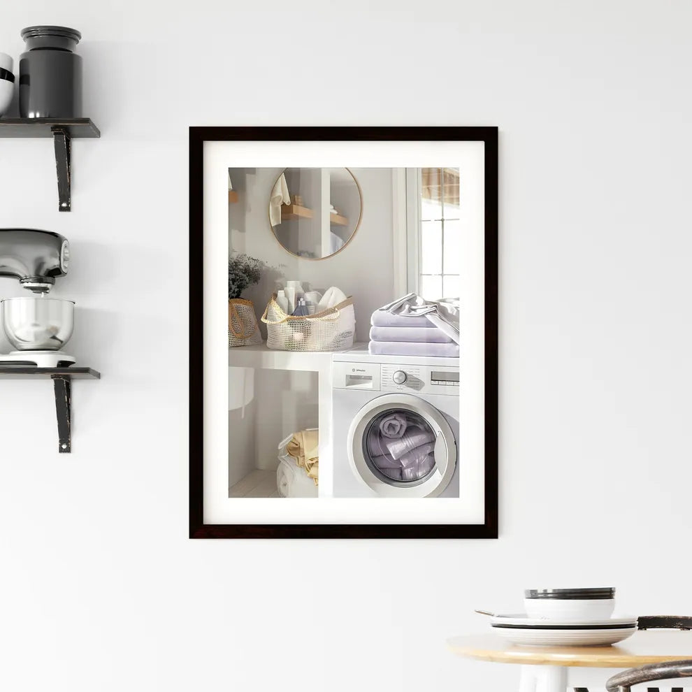 White and purple laundry room decor with com Framed Print